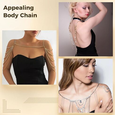Gold Tassel Body Chain for Women, Layered Shoulder Chain Jewelry, Adjustable Shawl Necklace, Perfect for Weddings, Parties, and Fashion Accessories in Saudi Arabia