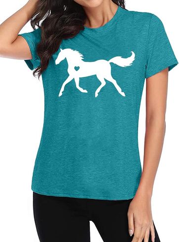 VVNTY Horse Lover Shirt Women: Horse Heart T Shirt Funny Horses T-Shirt Casual Animal Graphic Tees in Saudi Arabia