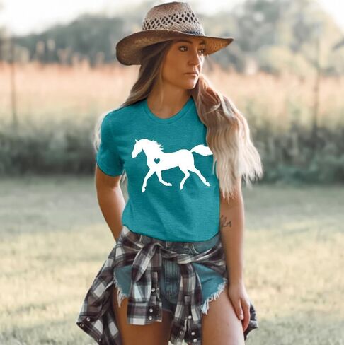 VVNTY Horse Lover Shirt Women: Horse Heart T Shirt Funny Horses T-Shirt Casual Animal Graphic Tees in Saudi Arabia