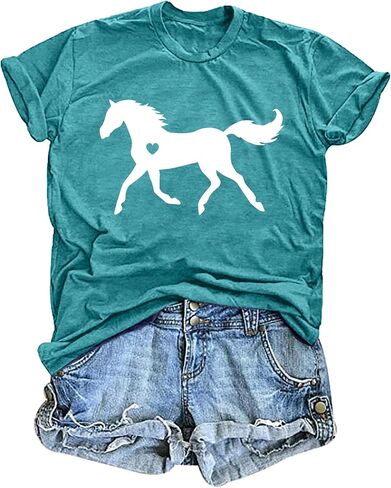 VVNTY Horse Lover Shirt Women: Horse Heart T Shirt Funny Horses T-Shirt Casual Animal Graphic Tees in Saudi Arabia