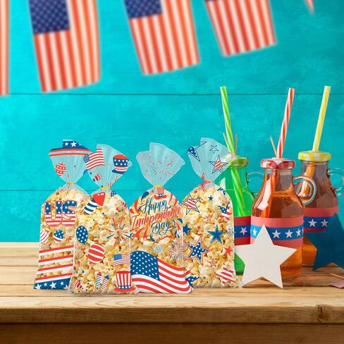 Jocomoni 160PCS Mardi Gras Cellophane Treat Bags, Clear Plastic Goodie Candy Bag with Twist Ties for Mardi Gras Birthday Party Favor Supply（4 Style） in Kuwait