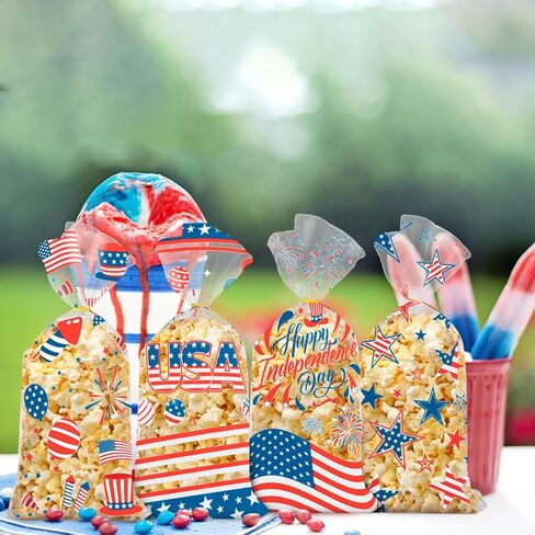 Jocomoni 160PCS Mardi Gras Cellophane Treat Bags, Clear Plastic Goodie Candy Bag with Twist Ties for Mardi Gras Birthday Party Favor Supply（4 Style） in Kuwait