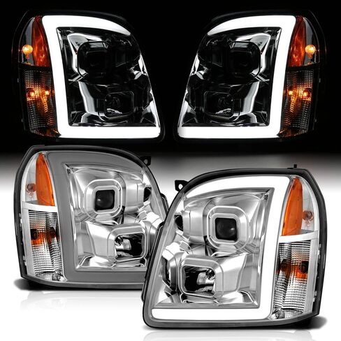 AmeriLite for 2007-2014 GMC Yukon/Yukon XL Denali/Yukon Hybrid Chrome LED Tube Square Projector Headlights Set - Passenger and Driver Side in Saudi Arabia