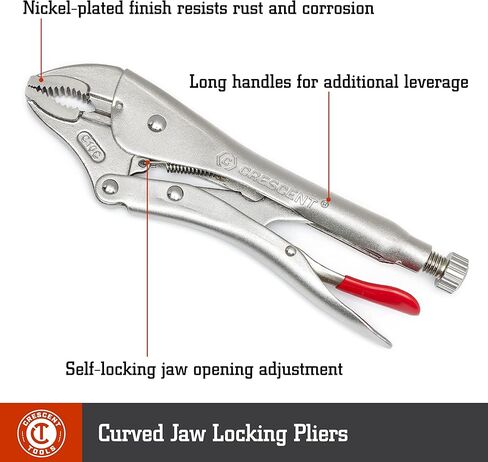 Crescent Curved Jaw Locking Pliers with Wire Cutter - 3 Piece Set - Home DIY & Professional Mechanic Hand Tool for Nuts & Bolts, Cables, Wires - 5", 7" & 10" - CLP3SETN-08 in Kuwait