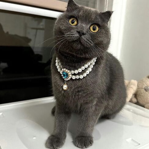 Dog Pearl Collar Jewelry with Sparkling Gemstone Pet Wedding Collar Pet cat and Puppy Costume Accessories in Kuwait