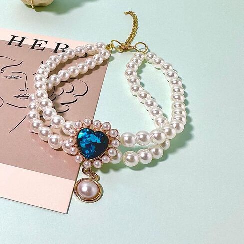 Dog Pearl Collar Jewelry with Sparkling Gemstone Pet Wedding Collar Pet cat and Puppy Costume Accessories in Kuwait