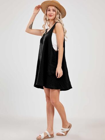 Womens Summer Sleeveless Mini Dress U Neck Backless Flowy Short Dress Casual Beach Sundress with Pockets in Kuwait