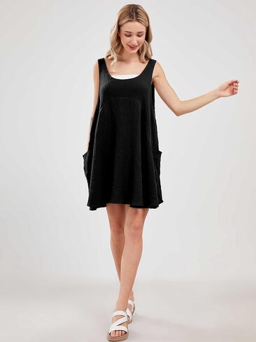 Womens Summer Sleeveless Mini Dress U Neck Backless Flowy Short Dress Casual Beach Sundress with Pockets in Kuwait