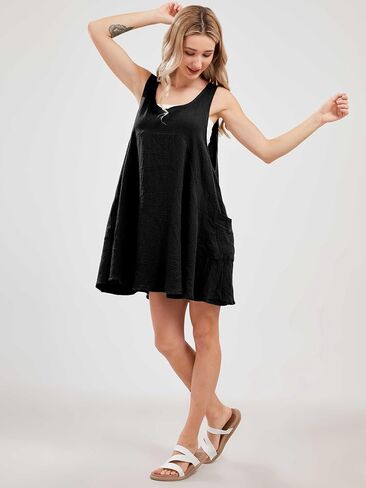 Womens Summer Sleeveless Mini Dress U Neck Backless Flowy Short Dress Casual Beach Sundress with Pockets in Kuwait