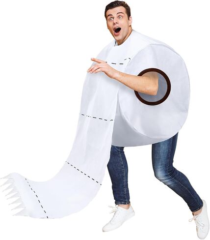 Paper Roll Adult Halloween Costume Giant Toilet for Women Men Hilarious Toilet Costume Large Paper Roll Jumpsuit Set One Size Fit Most Halloween Party Clothes for Adults in Saudi Arabia