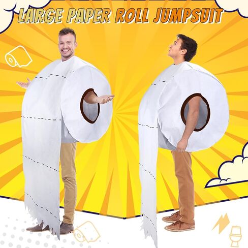 Paper Roll Adult Halloween Costume Giant Toilet for Women Men Hilarious Toilet Costume Large Paper Roll Jumpsuit Set One Size Fit Most Halloween Party Clothes for Adults in Saudi Arabia