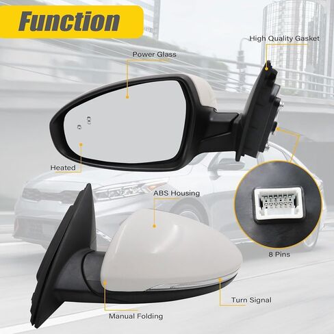 XQSMWF مجموعة مرآة الجانب الأيسر المتوافق مع KIA FORTE 2019-2024 مع مُصباح الإشارة ، الزجاج ، الزجاج المسخن الدليل القابل للطي ، الكشف عن بقعة 8Pins # 87610M7090 KI1320225 in Saudi Arabia
