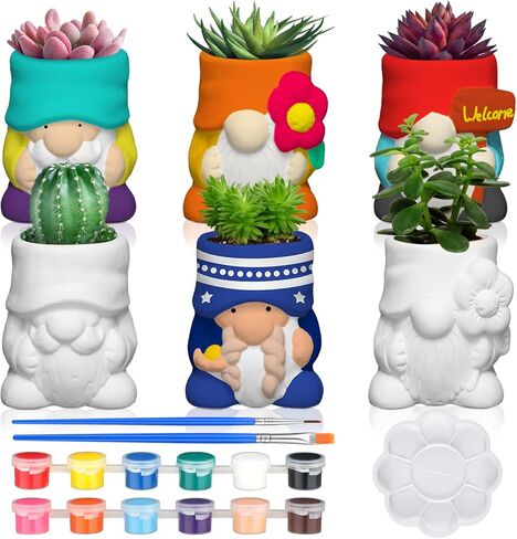 Beeveer 6 Pcs Highland Cow Succulent Pots with 12 Colors of Acrylic Paints 2 Paintbrushes and a Palette Cow Shaped DIY Ceramic Planter Flower Container for Home Display and Office Desk Decoration in Kuwait