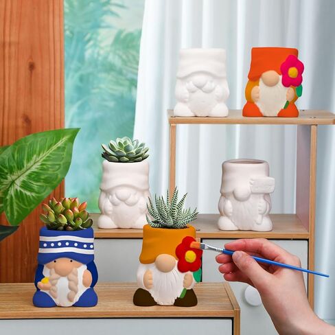 Beeveer 6 Pcs Highland Cow Succulent Pots with 12 Colors of Acrylic Paints 2 Paintbrushes and a Palette Cow Shaped DIY Ceramic Planter Flower Container for Home Display and Office Desk Decoration in Kuwait