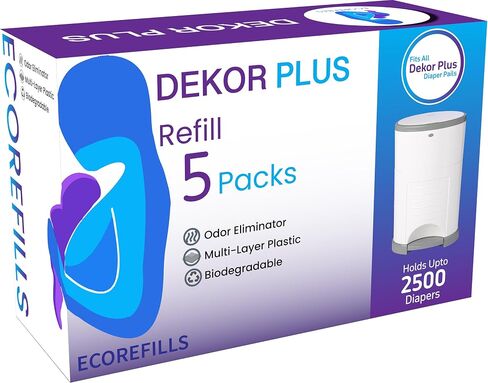 Eco -refills حفاضات عبوات Pail - تناسب Dekor بالإضافة إلى القضاء على الرائحة الكثيفة القوية والرائحة الطازجة | من السهل استبدال حقيبة الحفاضات والتخلص منها (5 عدد (حزمة 1)) in Saudi Arabia
