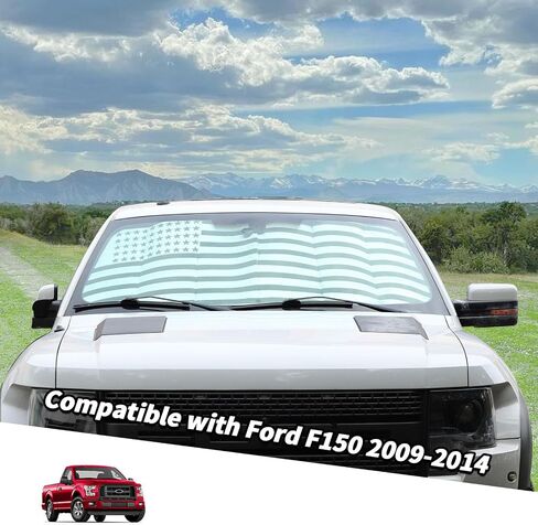 Jimen Auto Visor for F150 ، Flag American Front Windshield Sun Shade Window متوافق مع Ford F150 2009-2014 in Saudi Arabia