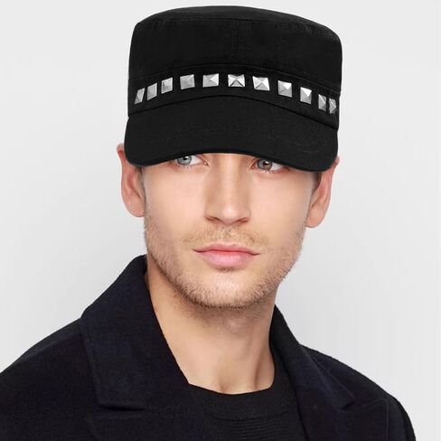 Cadet Army Cap Flat Top Hats Studded Military Caps for Men Women in Saudi Arabia