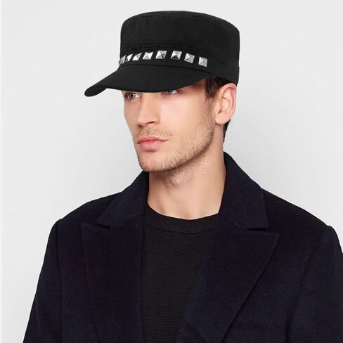 Cadet Army Cap Flat Top Hats Studded Military Caps for Men Women in Saudi Arabia