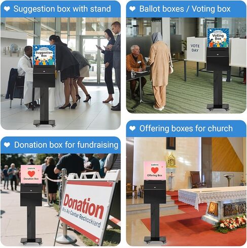 مربع اقتراح Garvin مع حامل ، صندوق التبرع القابل للقفل مع فتحة ، صندوق تصويت آمن مع عجلات لجمع التبرعات ، الأحداث الخيرية ، المدارس ، الكنائس والأماكن العامة ، 13.78 "x13.78" x13.78 " in Kuwait
