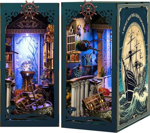 Fastspok DIY Book Nook Kit: 3D Wooden Puzzle Shelf Insert مع LED Light - Miniature Dollhouse Bookend Decor in Kuwait