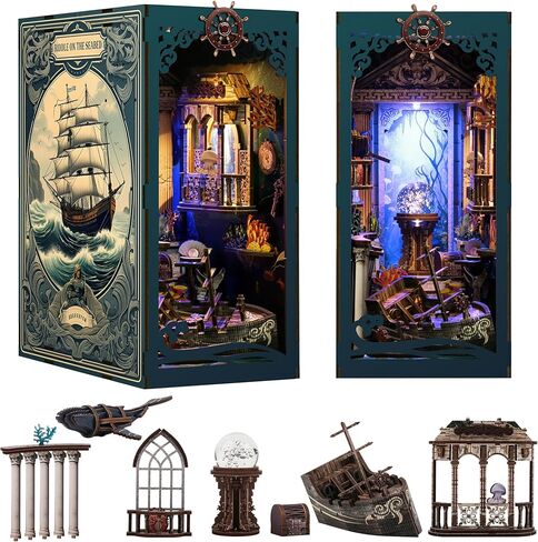 Fastspok DIY Book Nook Kit: 3D Wooden Puzzle Shelf Insert مع LED Light - Miniature Dollhouse Bookend Decor in Kuwait