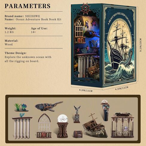 Fastspok DIY Book Nook Kit: 3D Wooden Puzzle Shelf Insert مع LED Light - Miniature Dollhouse Bookend Decor in Kuwait