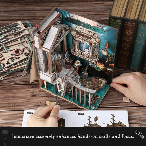 Fastspok DIY Book Nook Kit: 3D Wooden Puzzle Shelf Insert مع LED Light - Miniature Dollhouse Bookend Decor in Kuwait