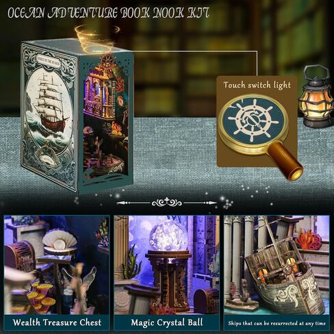 Fastspok DIY Book Nook Kit: 3D Wooden Puzzle Shelf Insert مع LED Light - Miniature Dollhouse Bookend Decor in Kuwait
