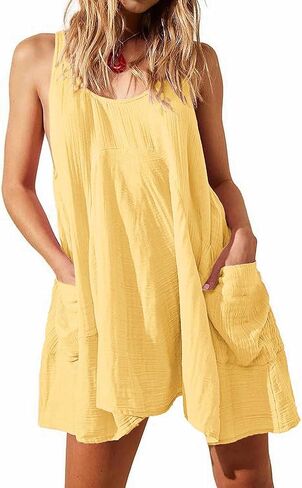 Womens Summer Sleeveless Mini Dress U Neck Backless Flowy Short Dress Casual Beach Sundress with Pockets in Kuwait
