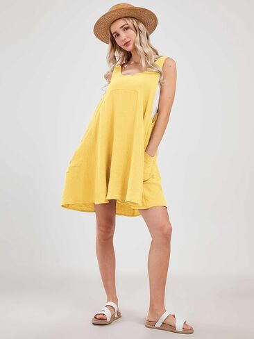 Womens Summer Sleeveless Mini Dress U Neck Backless Flowy Short Dress Casual Beach Sundress with Pockets in Kuwait