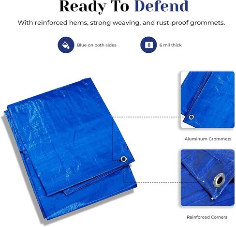 Tarps Now 5x7 ft Heavy Duty Plastic Tarp – Blue Poly Tarp, 6 MIL Waterproof Cover w/Aluminum Grommets, Reinforced Edges, Tear Resistant Polyethylene for Camping, Roofing, Construction, Outdoor Use in Kuwait