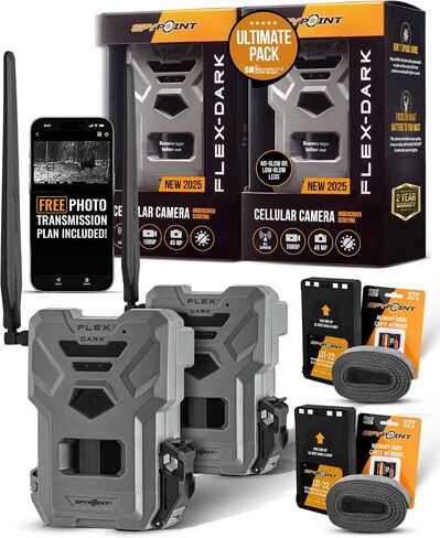 كاميرا Trail Cellular Trail Spypoint Flex-Dark ، صور 40 ميجابكسل ، فيديو 1080 بكسل + صوت ، كاميرا ألعاب لا يوجد جلود ، رؤية ليلية للصيد ، تنشيط الحركة ، اكتشاف 100 قدم ، لا يوجد WiFi Trail Cam Cam in Kuwait