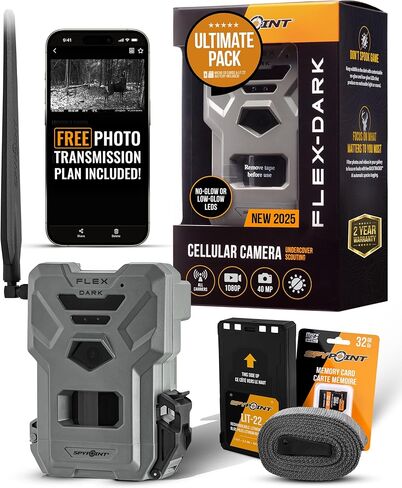 كاميرا Trail Cellular Trail Spypoint Flex-Dark ، صور 40 ميجابكسل ، فيديو 1080 بكسل + صوت ، كاميرا ألعاب لا يوجد جلود ، رؤية ليلية للصيد ، تنشيط الحركة ، اكتشاف 100 قدم ، لا يوجد WiFi Trail Cam Cam in Kuwait