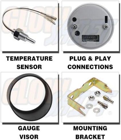 مجموعة درجة حرارة Glowshift Trited Series 260 F مجموعة درجة حرارة النقل - تشمل مستشعرًا - LED LED الخلفية - عدسة مدخنة - للسيارة والشاحنة - 2-1/16 "52 ملم in Saudi Arabia