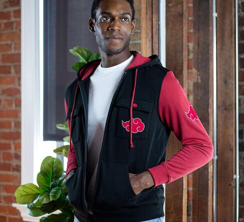 Ripple Junction Naruto Shippuden Men Zip-ud-ud-ud-udshirt Akatsuki Cloud anime Hoodie Sm Black Red in Kuwait