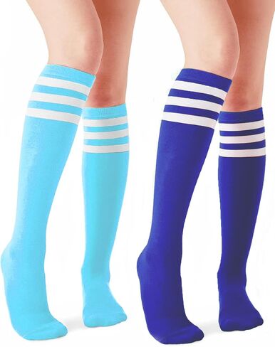 Durio 2 Pairs Knee High Socks for Women - Long Tube Soccer Football Athletic Stockings With Tall Stripes in Saudi Arabia