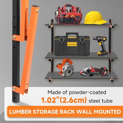 حائط رف الخشب جدار ، رفوف تخزين الخشب الثقيلة ، رفوف مرآب من نظام 9 مستويات ، رفوف منظمات 1140 رطل ، رف معلق برتقالي للاستخدام الداخلي والخارجي ، 6 عبوات in Kuwait