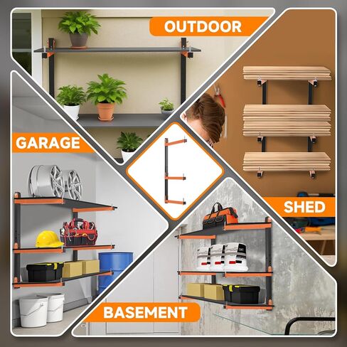 حائط رف الخشب جدار ، رفوف تخزين الخشب الثقيلة ، رفوف مرآب من نظام 9 مستويات ، رفوف منظمات 1140 رطل ، رف معلق برتقالي للاستخدام الداخلي والخارجي ، 6 عبوات in Kuwait