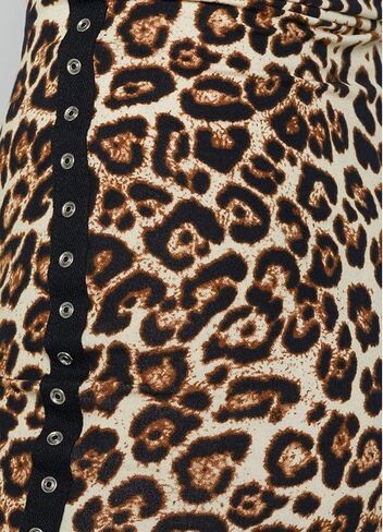 Women's Sleeveless Bodycon Mini Leopard Dress Black Panelling with Silver Button Detailing Up Side Seams in Kuwait