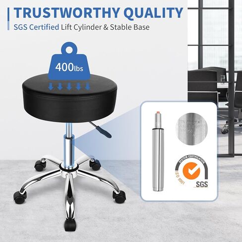 البراز المتداول بعجلات 400 رطل قدرة أكبر وسادة كرسي البراز القابل للتعديل للخدمة الثقيلة لصالح Tatoo Massage Office Salon SPA صياغة مسمار Teach 360 ° دوار سميك وسادة متداول in Kuwait