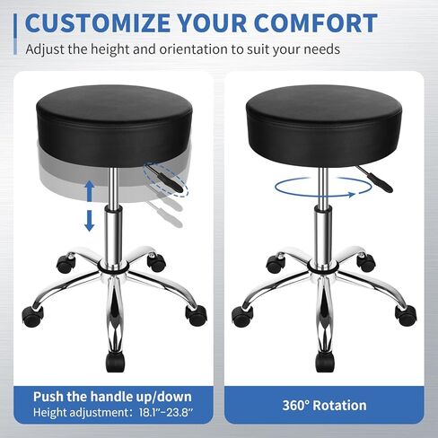 البراز المتداول بعجلات 400 رطل قدرة أكبر وسادة كرسي البراز القابل للتعديل للخدمة الثقيلة لصالح Tatoo Massage Office Salon SPA صياغة مسمار Teach 360 ° دوار سميك وسادة متداول in Kuwait