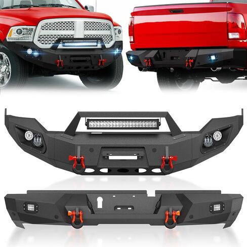 for Ram 1500 Front & Rear Bumpers Compatible with 2013-2018 Dodge Ram 1500 (Exclude Rebel) & 2019-2024 Ram 1500 Classic w/Winch Plate, LED Lights, Sensor Holes, License Plate Bracket & D-rings in Saudi Arabia