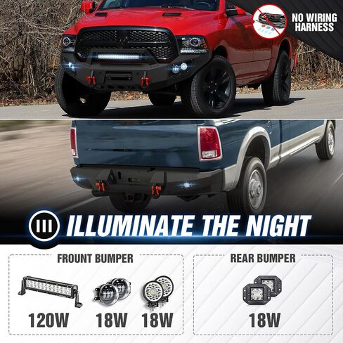 for Ram 1500 Front & Rear Bumpers Compatible with 2013-2018 Dodge Ram 1500 (Exclude Rebel) & 2019-2024 Ram 1500 Classic w/Winch Plate, LED Lights, Sensor Holes, License Plate Bracket & D-rings in Saudi Arabia