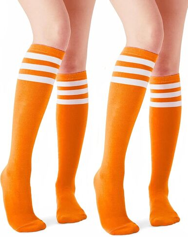 Durio 2 Pairs Knee High Socks for Women - Long Tube Soccer Football Athletic Stockings With Tall Stripes in Saudi Arabia