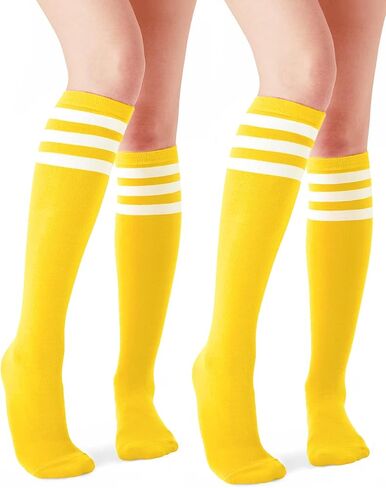 Durio 2 Pairs Knee High Socks for Women - Long Tube Soccer Football Athletic Stockings With Tall Stripes in Saudi Arabia