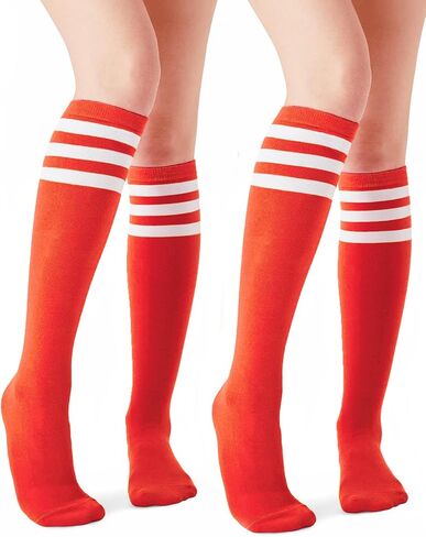 Durio 2 Pairs Knee High Socks for Women - Long Tube Soccer Football Athletic Stockings With Tall Stripes in Saudi Arabia