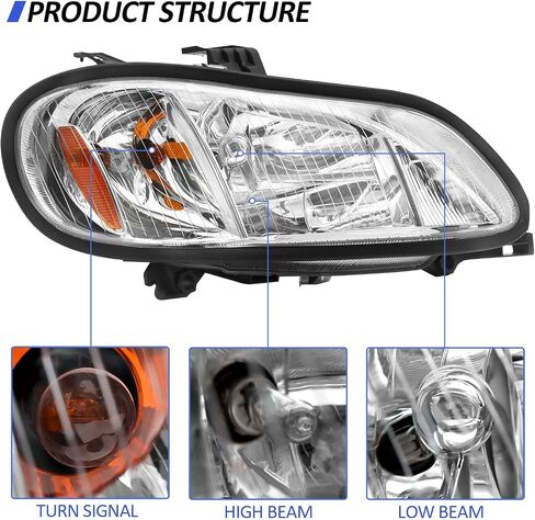 Headlight Assembly Compatible with 2004-2013 Freightliner M2 106 M2 112, Headlamps Head Lights Lamp Assembly (Pair) in Kuwait