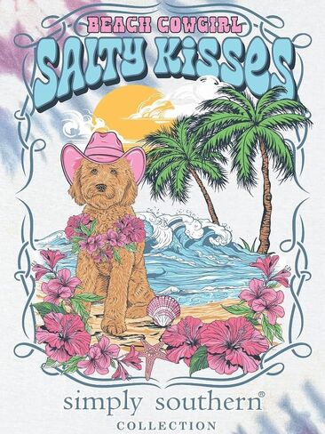Simply Southern Beach Cowgirl - Salty Kisses - Dog - Beach - Adult Tie Dye T-Shirt in Saudi Arabia