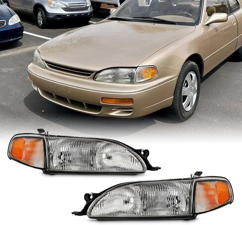 AKKON - Fits 1995-1996 Toyota Camry Chrome Headlights w/Corner Lamp Pair Driver+Passenger Replacement 95 96 in Saudi Arabia