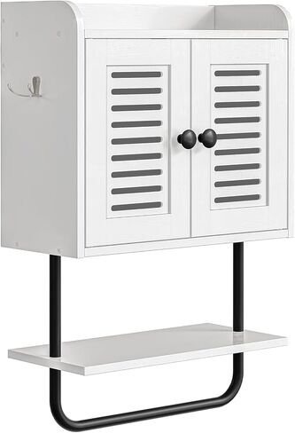 HOOBRO Medicine Cabinet, Double Doors Bathroom Wall Cabinet with Towel Bar, Adjustable Shelf, 2 Hooks, Over The Toilet Storage Cabinet, for Bedroom, Kitchen, Rustic Brown BF46CW01 in Kuwait